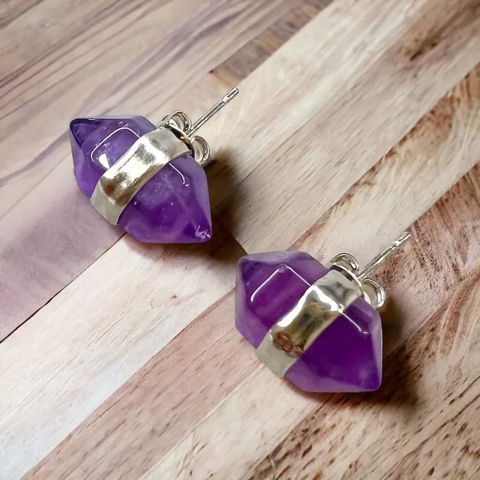 Natural Double Terminated Stud Gemstone Earrings Magic Crystals Earrings