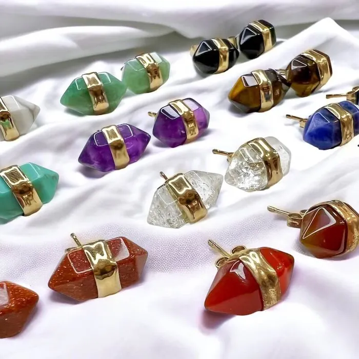 Natural Double Terminated Stud Gemstone Earrings Magic Crystals Earrings