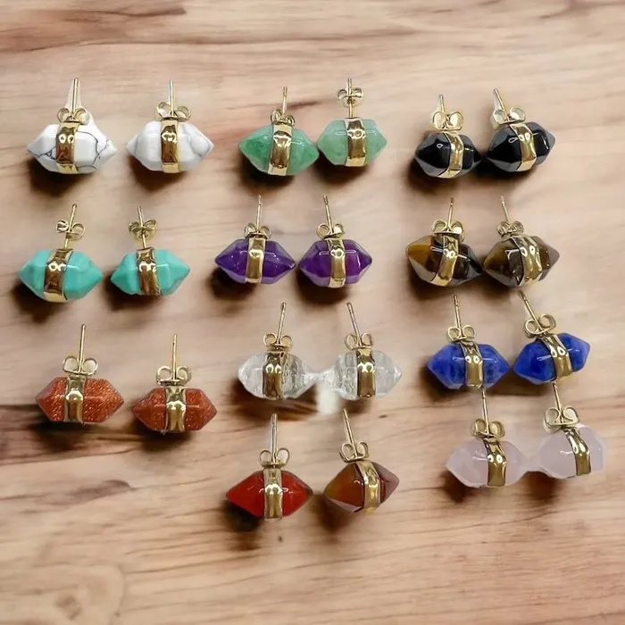 Natural Double Terminated Stud Gemstone Earrings Magic Crystals Earrings