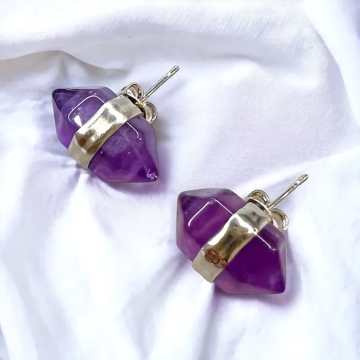 Natural Double Terminated Stud Gemstone Earrings Magic Crystals Earrings