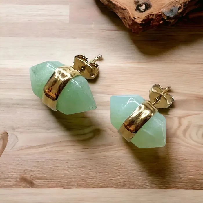 Natural Double Terminated Stud Gemstone Earrings Magic Crystals Earrings