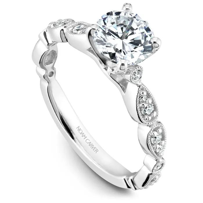 Noam Carver White Gold Engagement Ring Setting with Milgrain Pear and Dot 014 CTW International Diamond Center Rings Noam Carver White Gold Engagement Ring Setting with Milgrain Pear and Dot 014 CTW International Diamond Center Rings