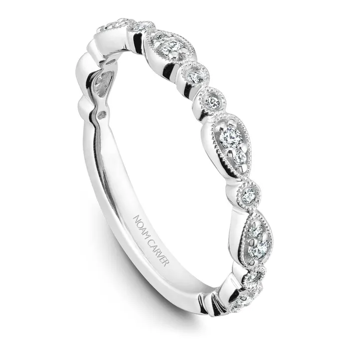 Noam Carver White Gold Engagement Ring Setting with Milgrain Pear and Dot 014 CTW International Diamond Center Rings