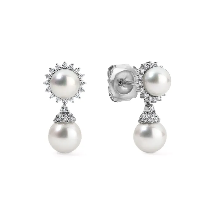 Pearl Drop Earrings with Pave Diamond Halo SG Fine Earrings
