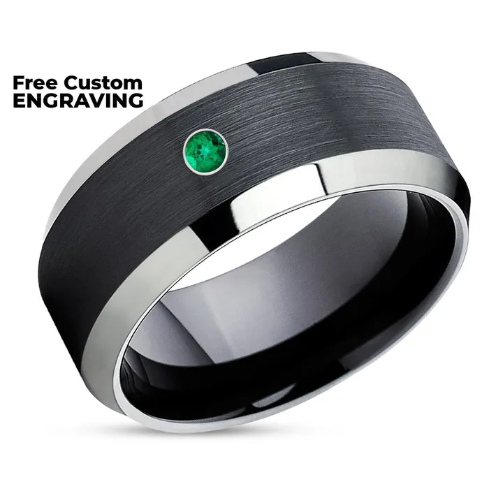 Rings Black Wedding Ring Emerald Wedding Ring Tungsten Carbide Ring Black Wedding Ring Clean Casting Jewelry