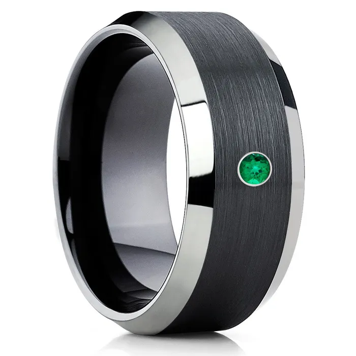 Rings Black Wedding Ring Emerald Wedding Ring Tungsten Carbide Ring Black Wedding Ring Clean Casting Jewelry