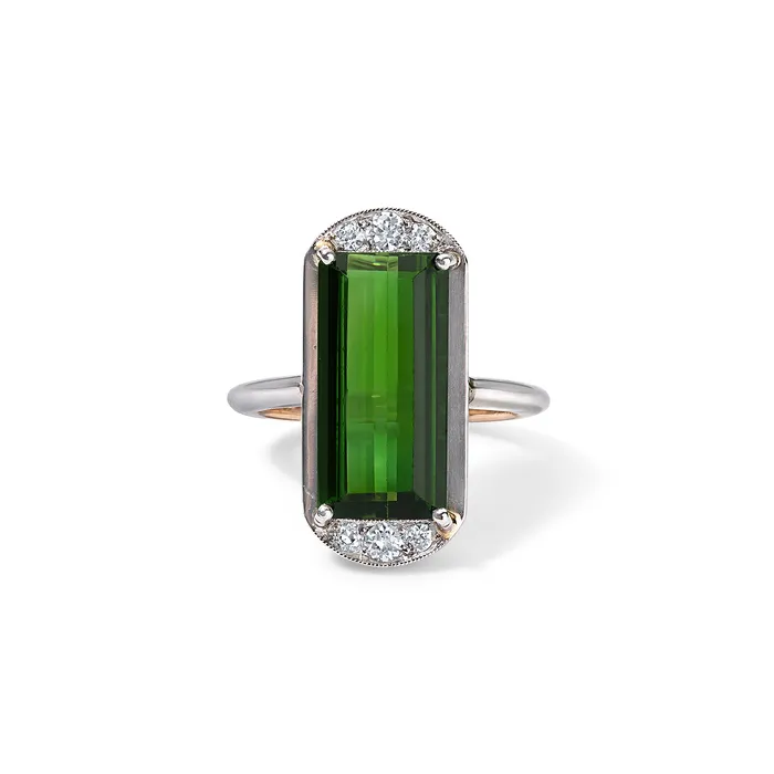 Rings Elongated Green Tourmaline Ring SG Vintage