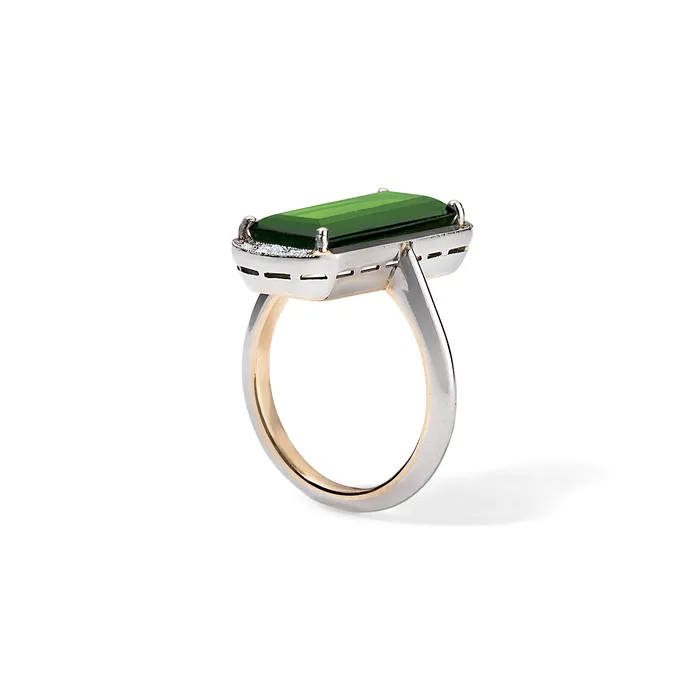 Rings Elongated Green Tourmaline Ring SG Vintage