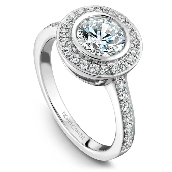 Rings International Diamond Center Noam Carver White Gold Diamond Engagement Ring Setting with Channel Set Halo 045 CTW