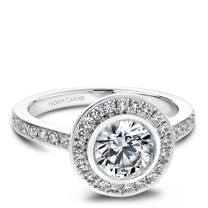 Rings International Diamond Center Noam Carver White Gold Diamond Engagement Ring Setting with Channel Set Halo 045 CTW