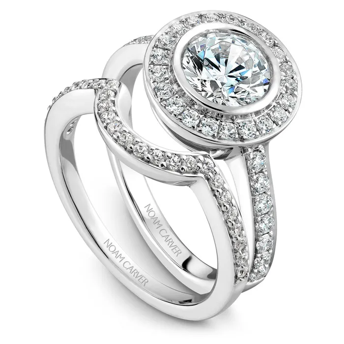 Rings International Diamond Center Noam Carver White Gold Diamond Engagement Ring Setting with Channel Set Halo 045 CTW