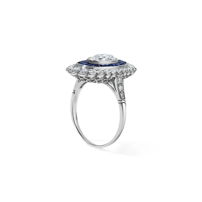 Rings SG Vintage Art Deco Diamond and Blue Sapphire Oval Ring
