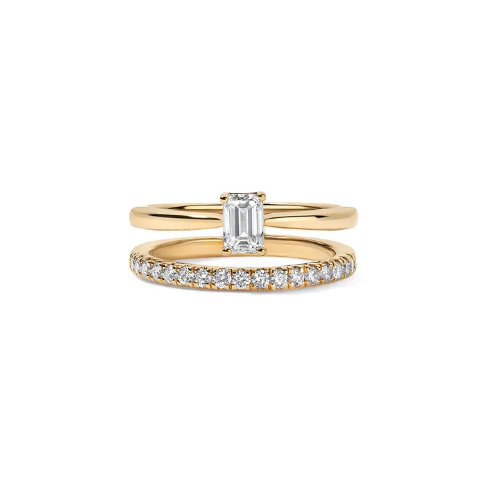 SG Fine Rings Gold and Diamond Claw Ring with Emerald Cut Diamond