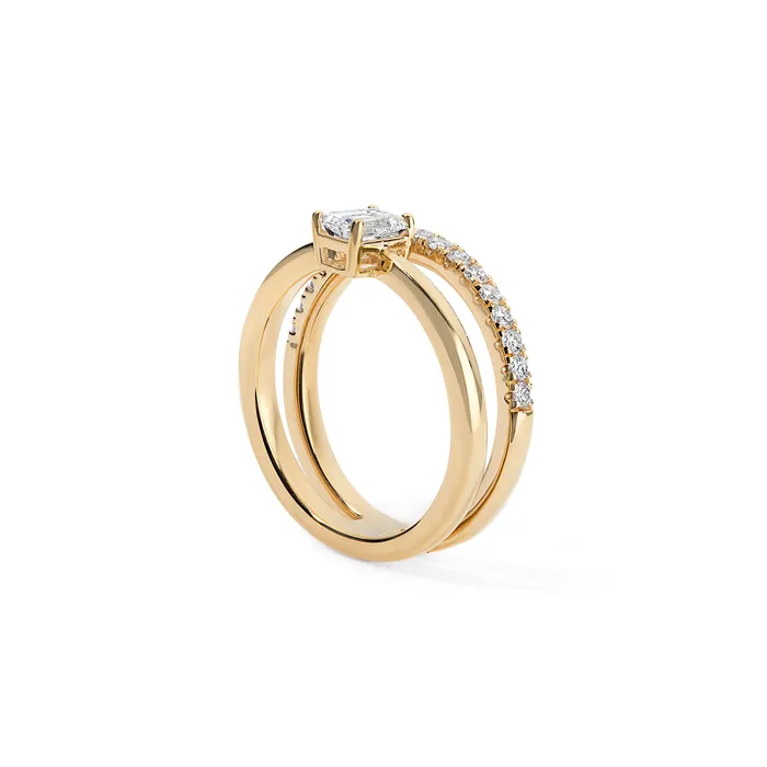 SG Fine Rings Gold and Diamond Claw Ring with Emerald Cut Diamond