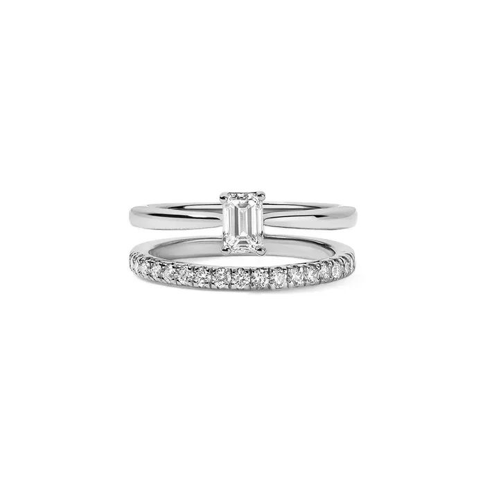 SG Fine Rings Gold and Diamond Claw Ring with Emerald Cut Diamond