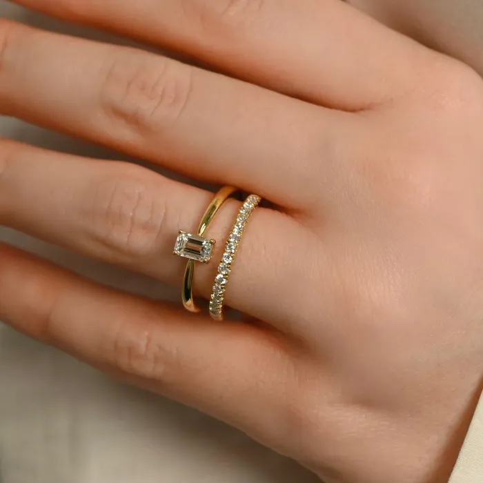 SG Fine Rings Gold and Diamond Claw Ring with Emerald Cut Diamond