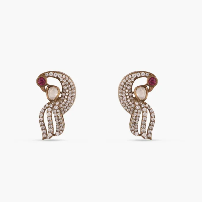 SILVER Peacock Moissanite Silver Stud Earrings Earrings