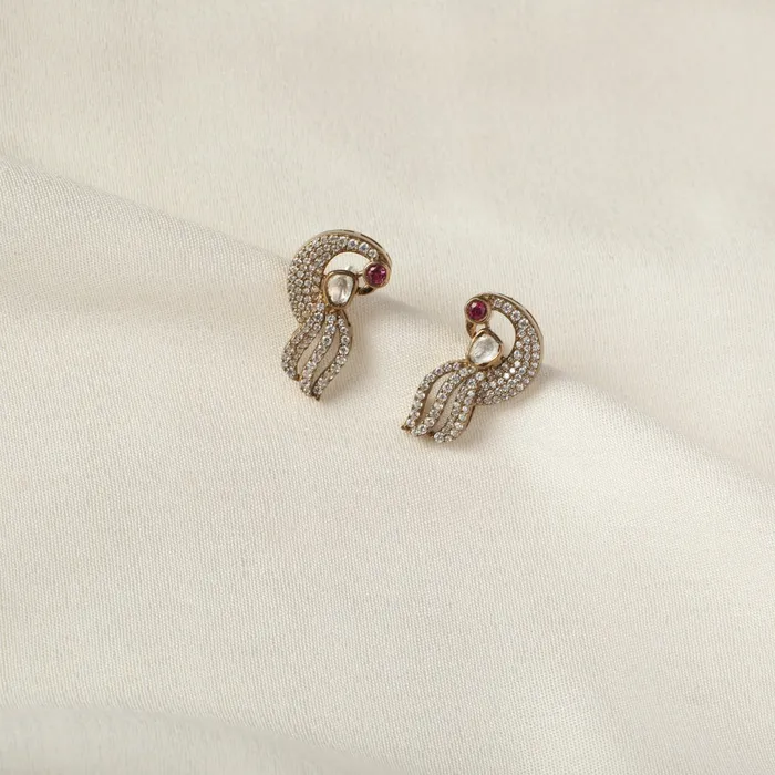 SILVER Peacock Moissanite Silver Stud Earrings Earrings
