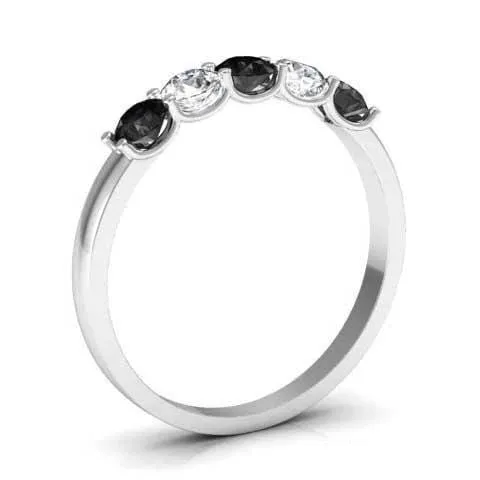 050cttw U Prong Black Diamond and White Diamond Five Stone Band deBebians Rings