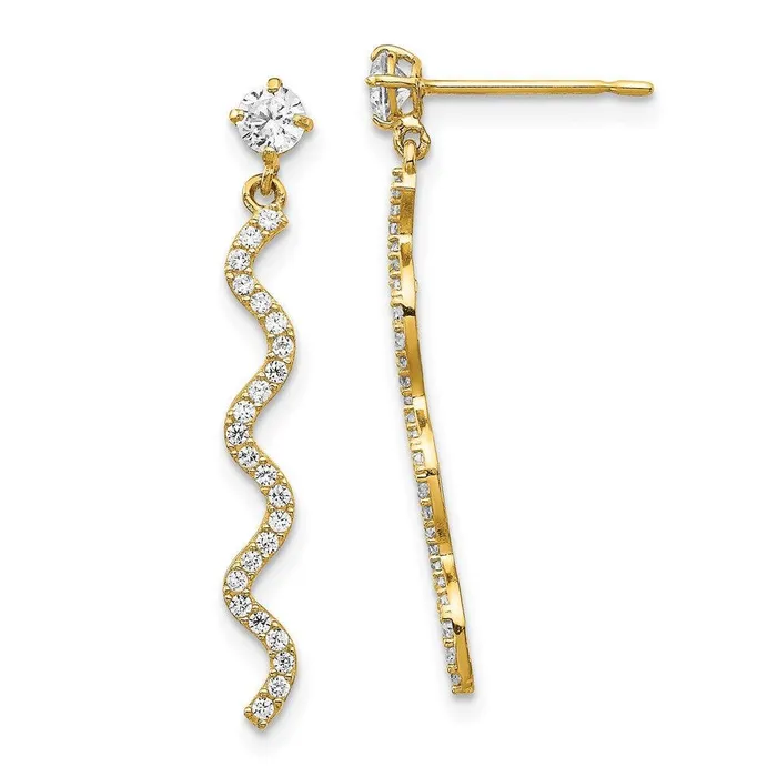 14K CZ Wave Dangle Post Earrings Jewelry Earrings