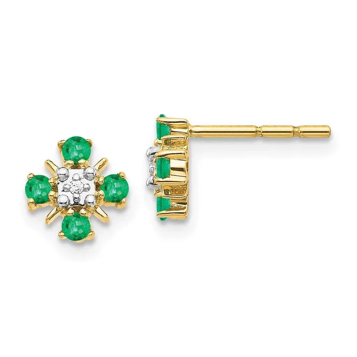 14k Gold Emerald Diamond Post Earrings Jewelry Earrings