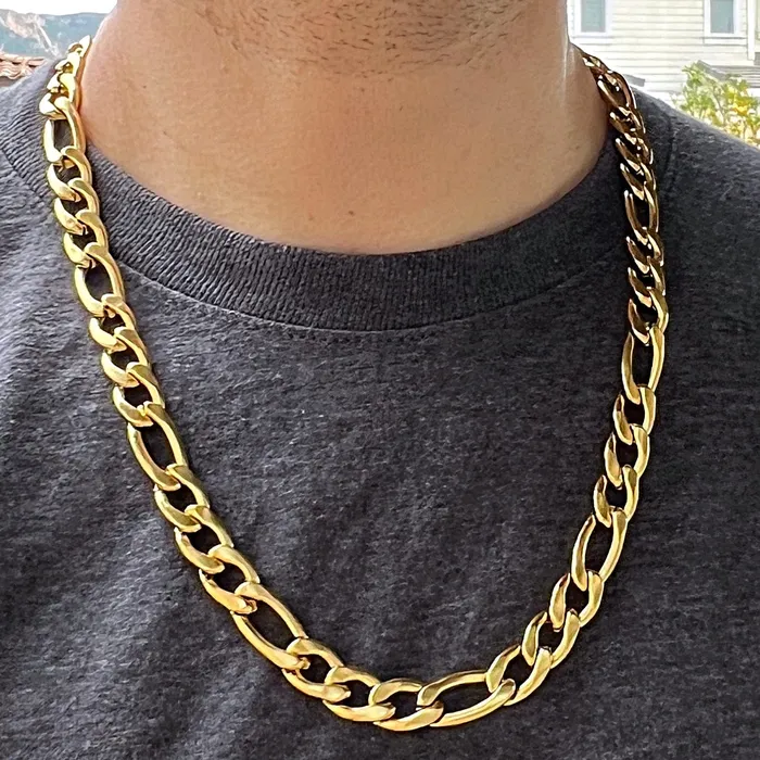 14K Gold Plated 316L Stainless Steel Figaro Chain Necklace 24 x 11MM Bling Cartel Necklaces 14K Gold Plated 316L Stainless Steel Figaro Chain Necklace 24 x 11MM Bling Cartel Necklaces