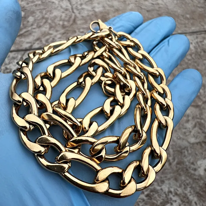 14K Gold Plated 316L Stainless Steel Figaro Chain Necklace 24 x 11MM Bling Cartel Necklaces 14K Gold Plated 316L Stainless Steel Figaro Chain Necklace 24 x 11MM Bling Cartel Necklaces