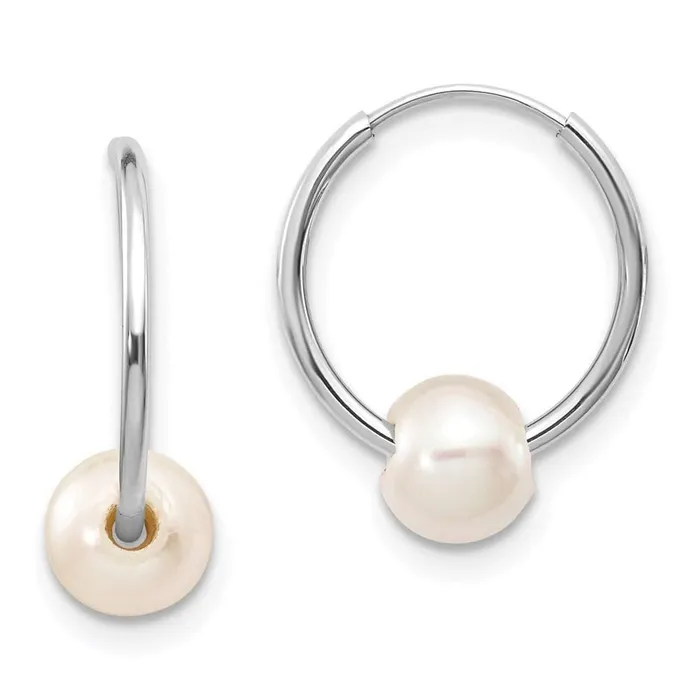 14k White Gold 56mm White Freshwater Cultured Pearl Endless Hoop Earrings Jewelry Earrings 14k White Gold 56mm White Freshwater Cultured Pearl Endless Hoop Earrings Jewelry Earrings