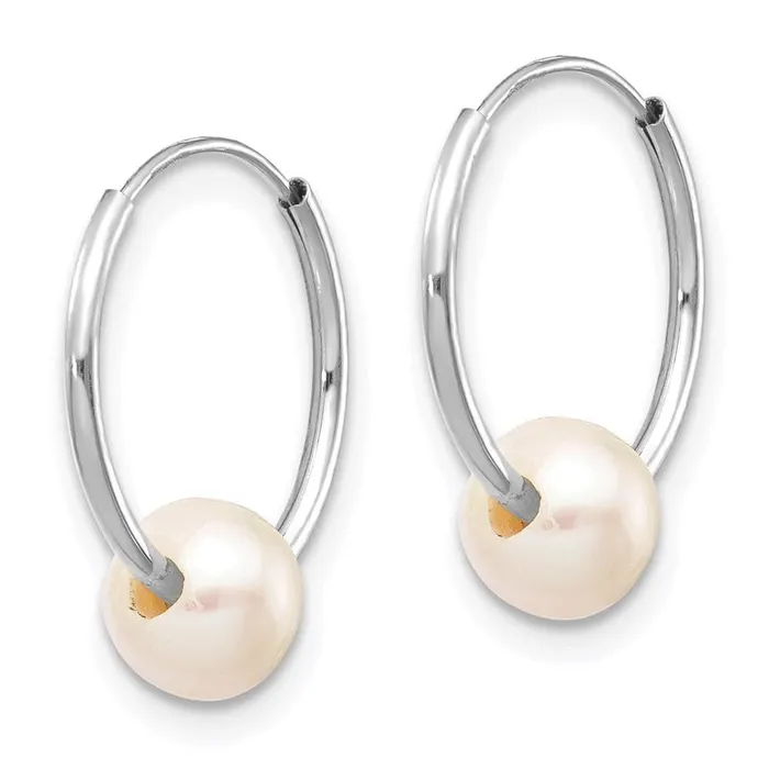 14k White Gold 56mm White Freshwater Cultured Pearl Endless Hoop Earrings Jewelry Earrings 14k White Gold 56mm White Freshwater Cultured Pearl Endless Hoop Earrings Jewelry Earrings