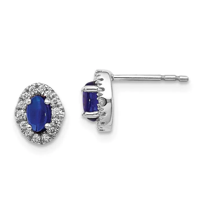 14k White Gold Diamond Cabochon Sapphire Earrings Jewelry Earrings
