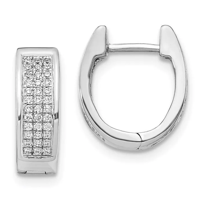 14K White Gold Diamond Small Hinged Oval Hoop Earrings Jewelry Earrings