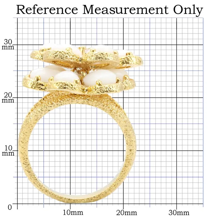 1W045 Gold Brass Ring with Synthetic Synthetic Glass in White Alamode Rings