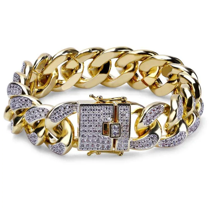 24k Gold PlatedSilver Miami Cuban Chain Bracelet VVS Jewelry Bracelets