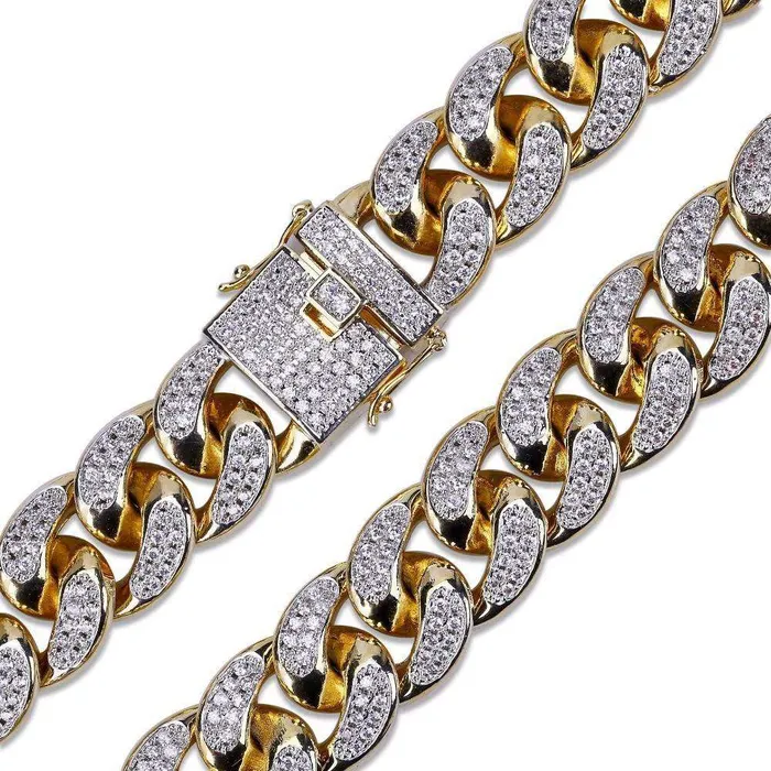 24k Gold PlatedSilver Miami Cuban Chain Bracelet VVS Jewelry Bracelets