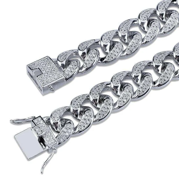 24k Gold PlatedSilver Miami Cuban Chain Bracelet VVS Jewelry Bracelets