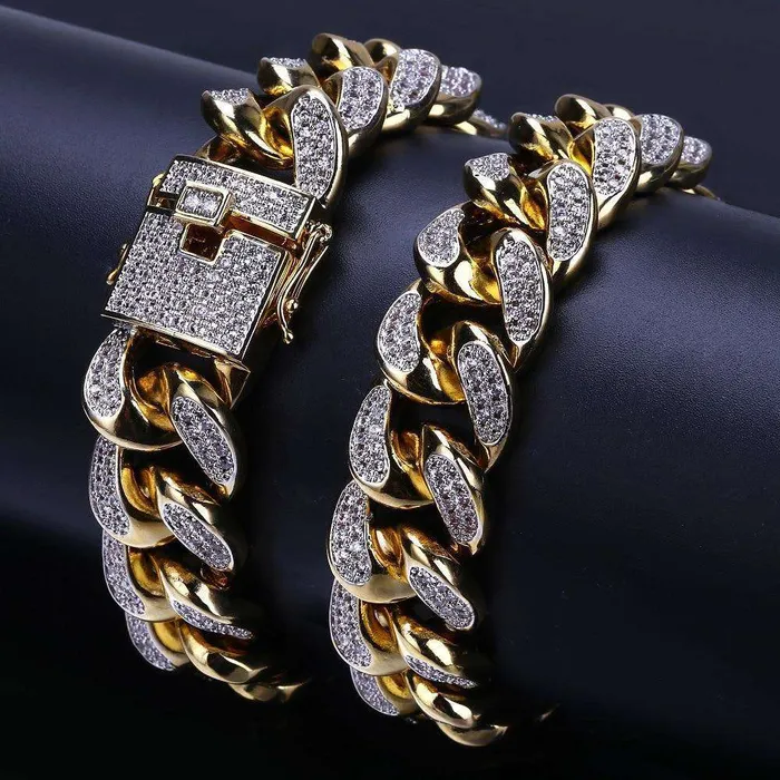 24k Gold PlatedSilver Miami Cuban Chain Bracelet VVS Jewelry Bracelets