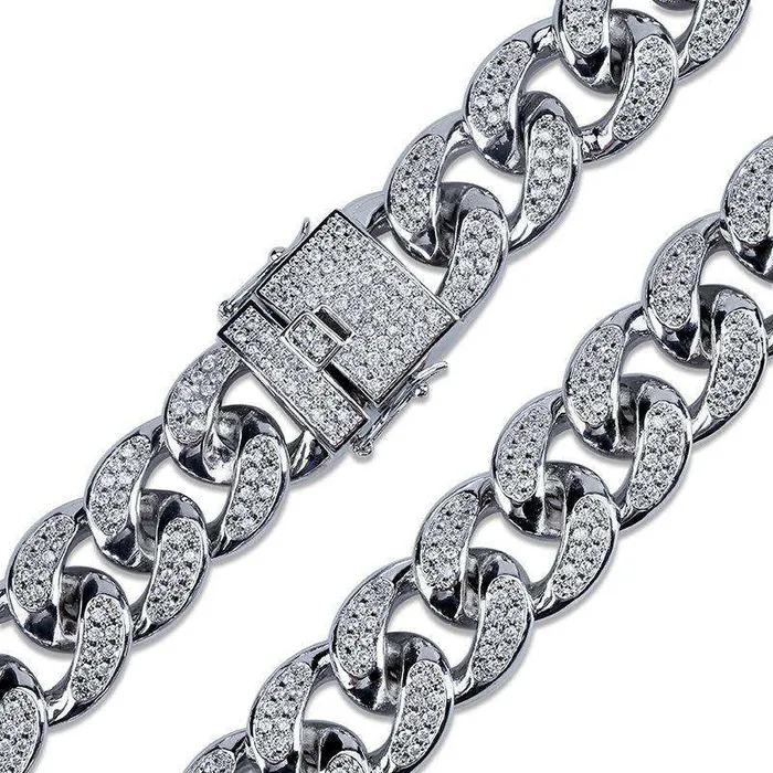 24k Gold PlatedSilver Miami Cuban Chain Bracelet VVS Jewelry Bracelets