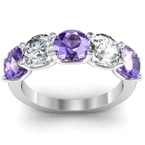 300cttw U Prong Diamond and Amethyst five Stone Ring deBebians Rings