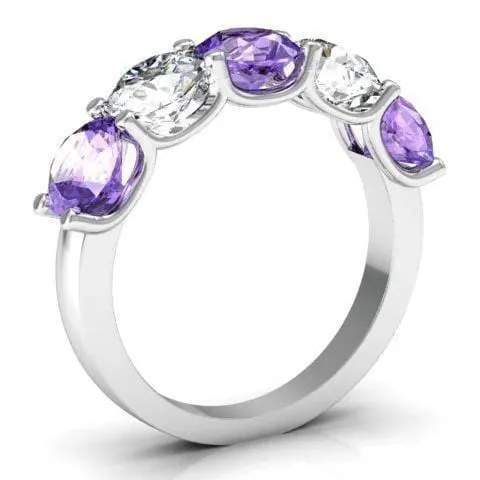 300cttw U Prong Diamond and Amethyst five Stone Ring deBebians Rings