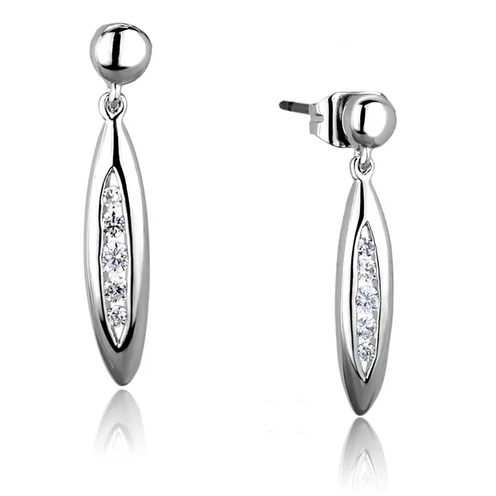 3W1046 Rhodium Brass Earrings with AAA Grade CZ in Clear Alamode Earrings