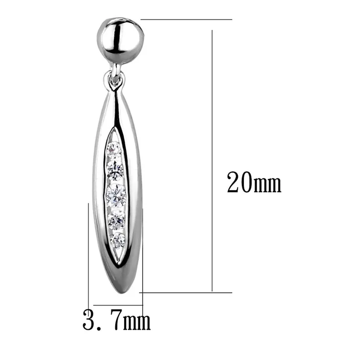 3W1046 Rhodium Brass Earrings with AAA Grade CZ in Clear Alamode Earrings