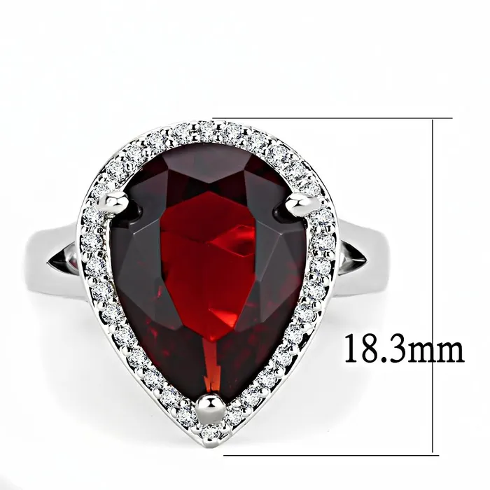 3W1438 Rhodium Brass Ring with Synthetic Synthetic Glass in Siam Alamode Rings