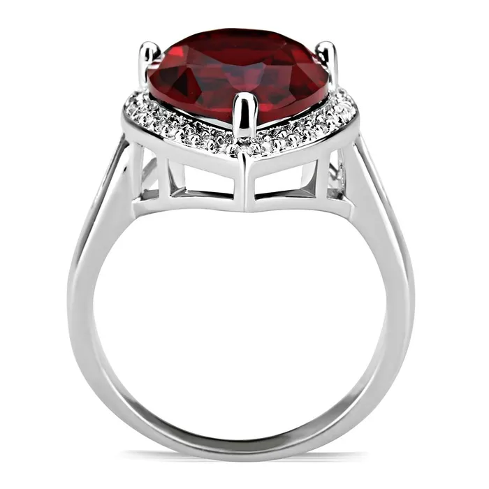 3W1438 Rhodium Brass Ring with Synthetic Synthetic Glass in Siam Alamode Rings
