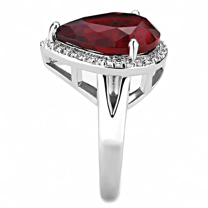 3W1438 Rhodium Brass Ring with Synthetic Synthetic Glass in Siam Alamode Rings