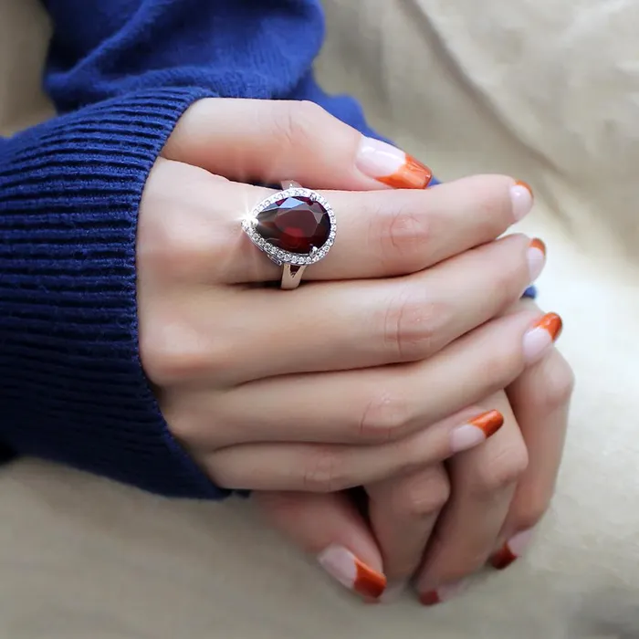 3W1438 Rhodium Brass Ring with Synthetic Synthetic Glass in Siam Alamode Rings