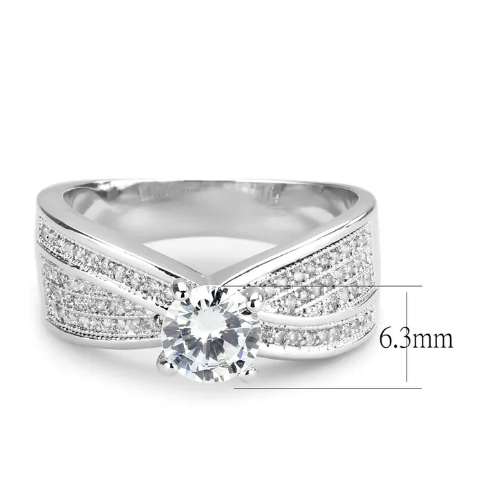 3W1559 Rhodium Brass Ring with AAA Grade CZ in Clear Alamode Rings