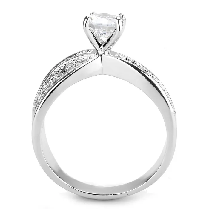 3W1559 Rhodium Brass Ring with AAA Grade CZ in Clear Alamode Rings