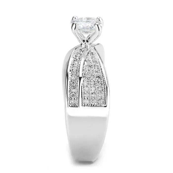 3W1559 Rhodium Brass Ring with AAA Grade CZ in Clear Alamode Rings