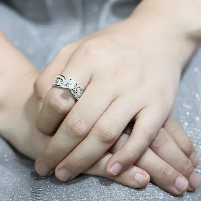 3W1559 Rhodium Brass Ring with AAA Grade CZ in Clear Alamode Rings