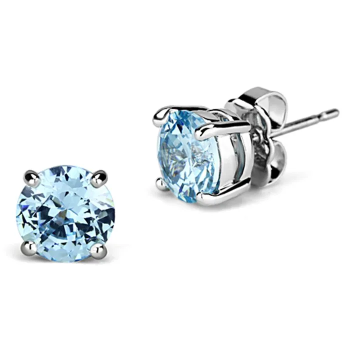 3W546 Rhodium Brass Earrings with AAA Grade CZ in Sea Blue Alamode Earrings